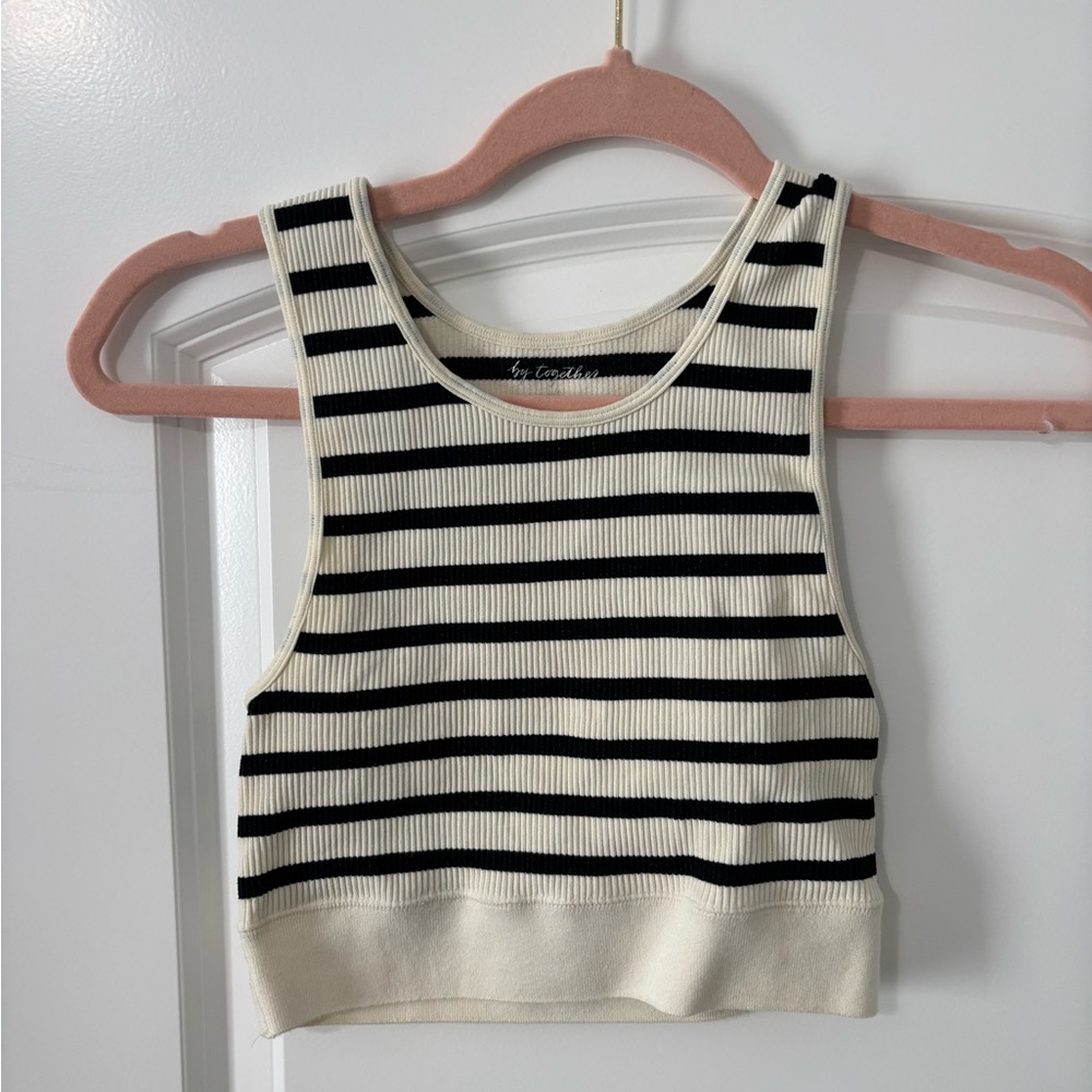 By Together Black and Cream Striped Crop Top